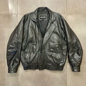 Vintage Pierre Cardin Black Leather Bomber Jacket, Mens Large